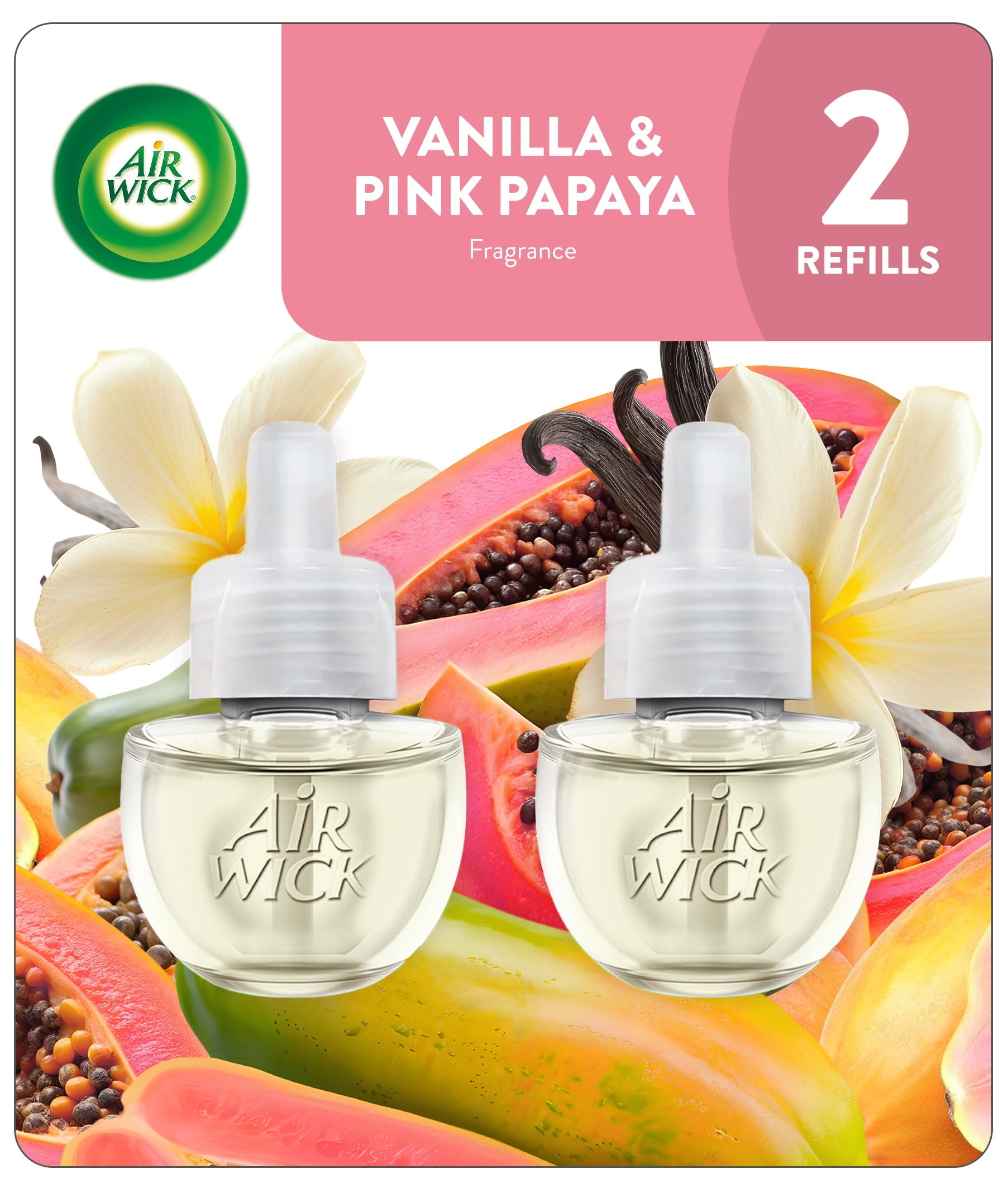 Air Wick Plug-In Air Freshener Scented Oil Refills,Vanilla and Pink Papaya, 2 Count
