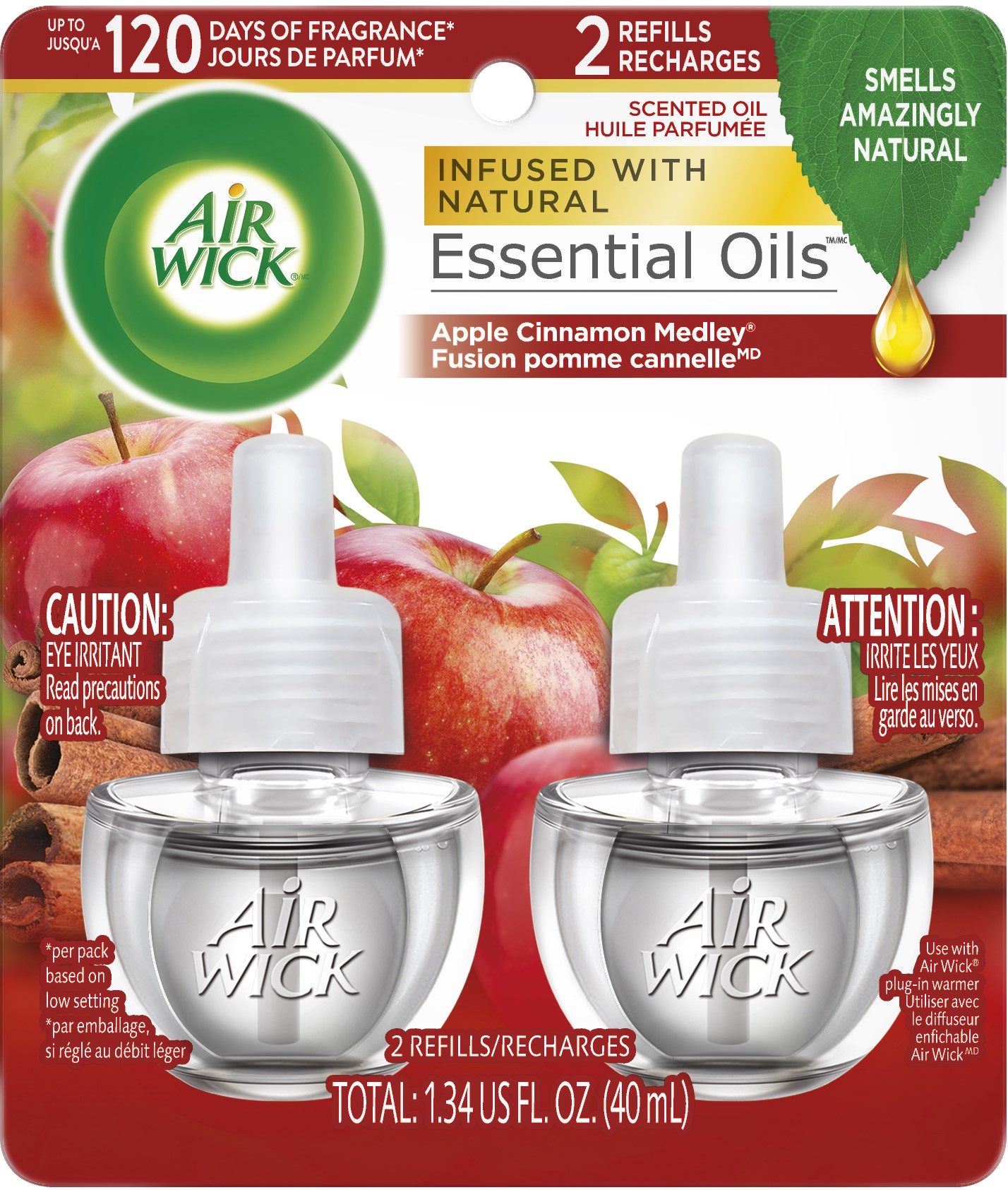 Air Wick Plug in Scented Oil Refill, 2 ct, Apple Cinnamon Medley, Air Freshener, Essential Oils, Fall Scent, Fall decor - image 1 of 12