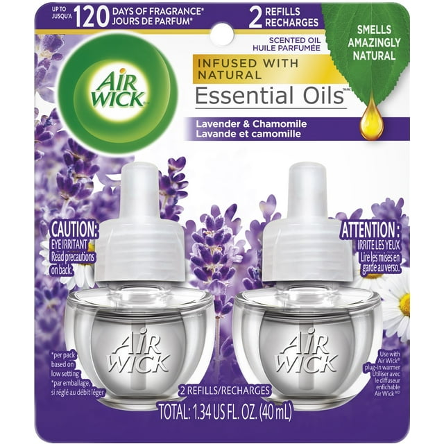 Air Wick Plug in Scented Oil Refill, 2ct, Lavender and Chamomile, Air Freshener, Essential Oils