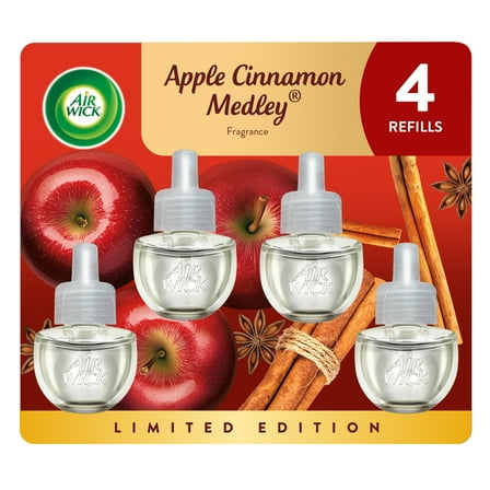 Air Wick Plug In Scented Oil Refill Apple Cinnamon Medley Air Freshener, 4 Count
