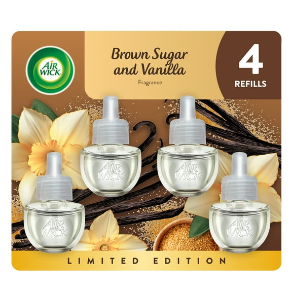 Air Wick Plug-In Scented Oil Air Freshener Warmer Refills, Brown Sugar and Vanilla, 4 Count