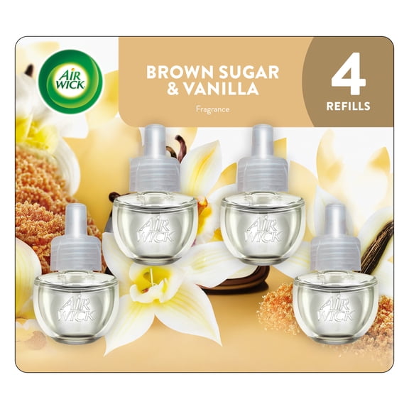 Air Wick Plug-in Scented Oil Air Freshener Warmer Refills, Brown Sugar and Vanilla, 4 Count