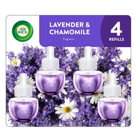 Air Wick Plug-In Scented Oil Warmer Air Freshener Refills, Lavender & Chamomile, 4 Count