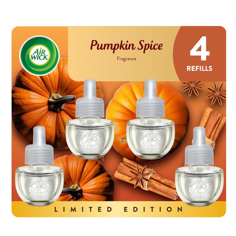 Air Wick Plug-in Fall Scented Oil Warmer Air Freshener Refills, Pumpkin Spice, 4 Count