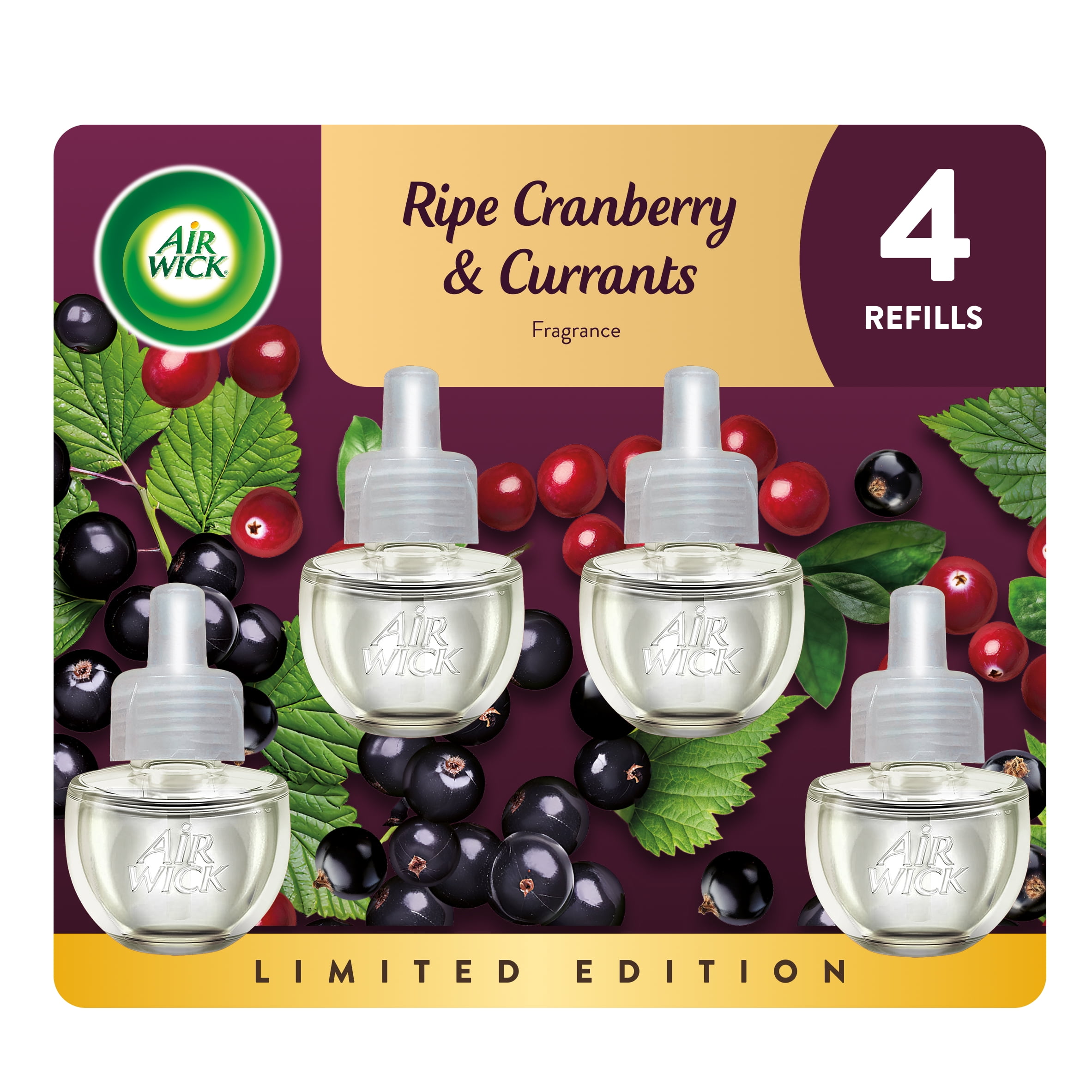 Air Wick Plug-In Scented Oil Air Freshener Warmer Refills, Ripe Cranberry and Currants, 4 Count