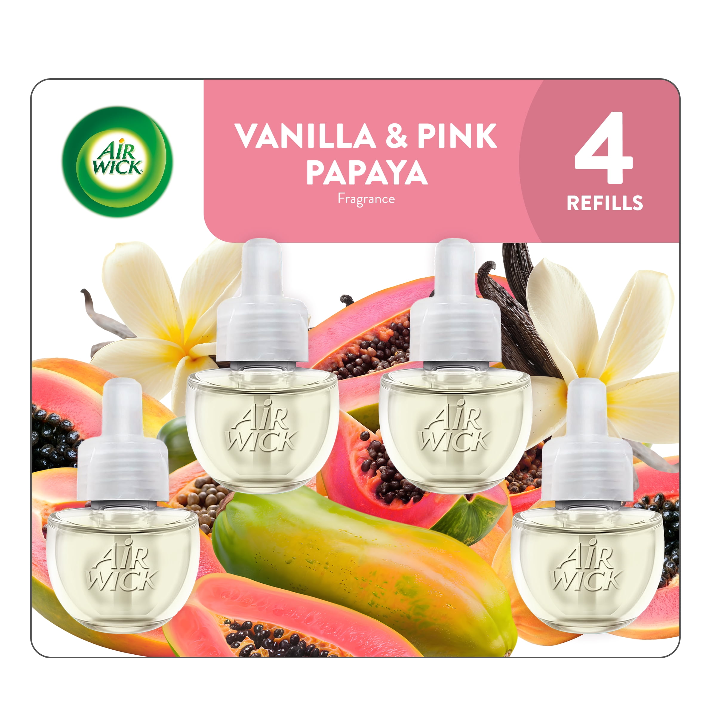 Air Wick Plug-In Scented Oil Air Freshener Warmer Refills, Vanilla and Pink Papaya, 4 Count