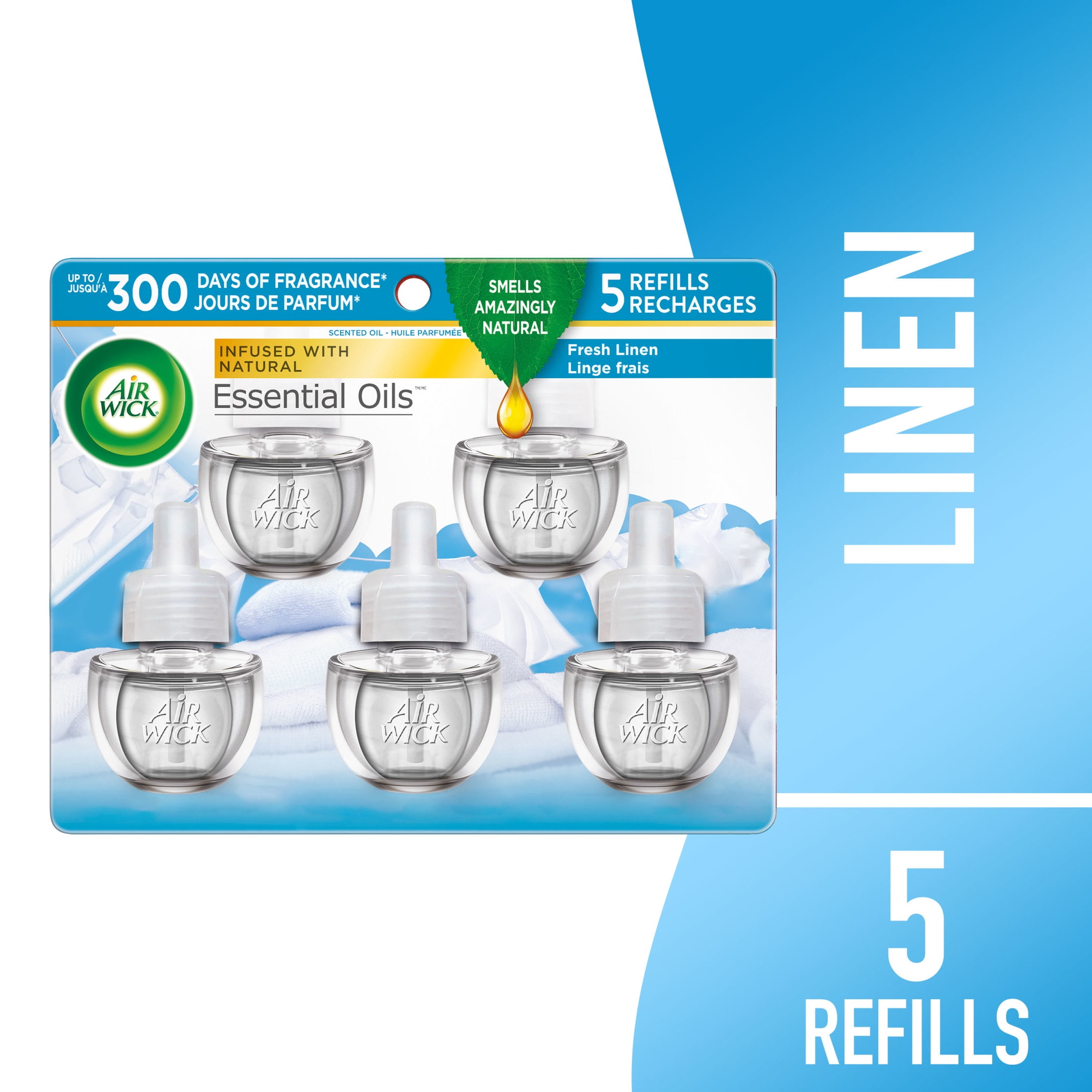 Air Wick Plug-In Scented Oil Air Freshener Warmer Refills, Fresh Linen, 5 Count