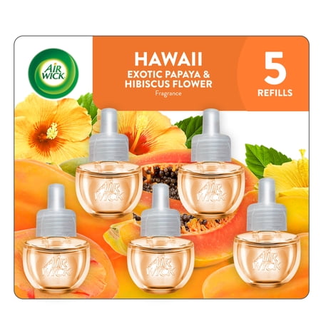 Air Wick Plug-In Scented Oil Air Freshener Warmer Refills, Hawaii Exotic Papaya & Hibiscus Flower, 5 Count