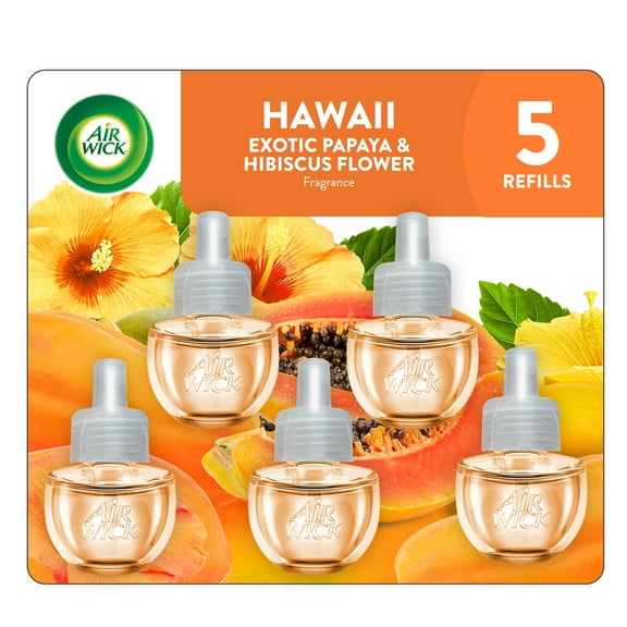 Air Wick Plug-In Scented Oil Air Freshener Warmer Refills, Hawaii Exotic Papaya and Hibiscus Flower, 5 Count