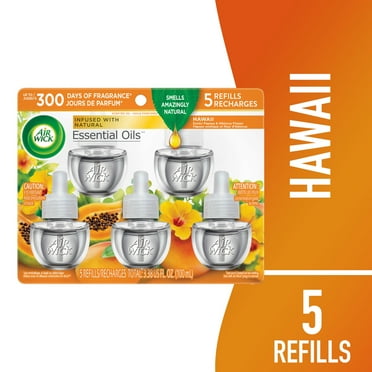 Air Wick Plug-In Scented Oil Air Freshener Warmer Refills, Hawaii Exotic Papaya and Hibiscus Flower, 5 Count