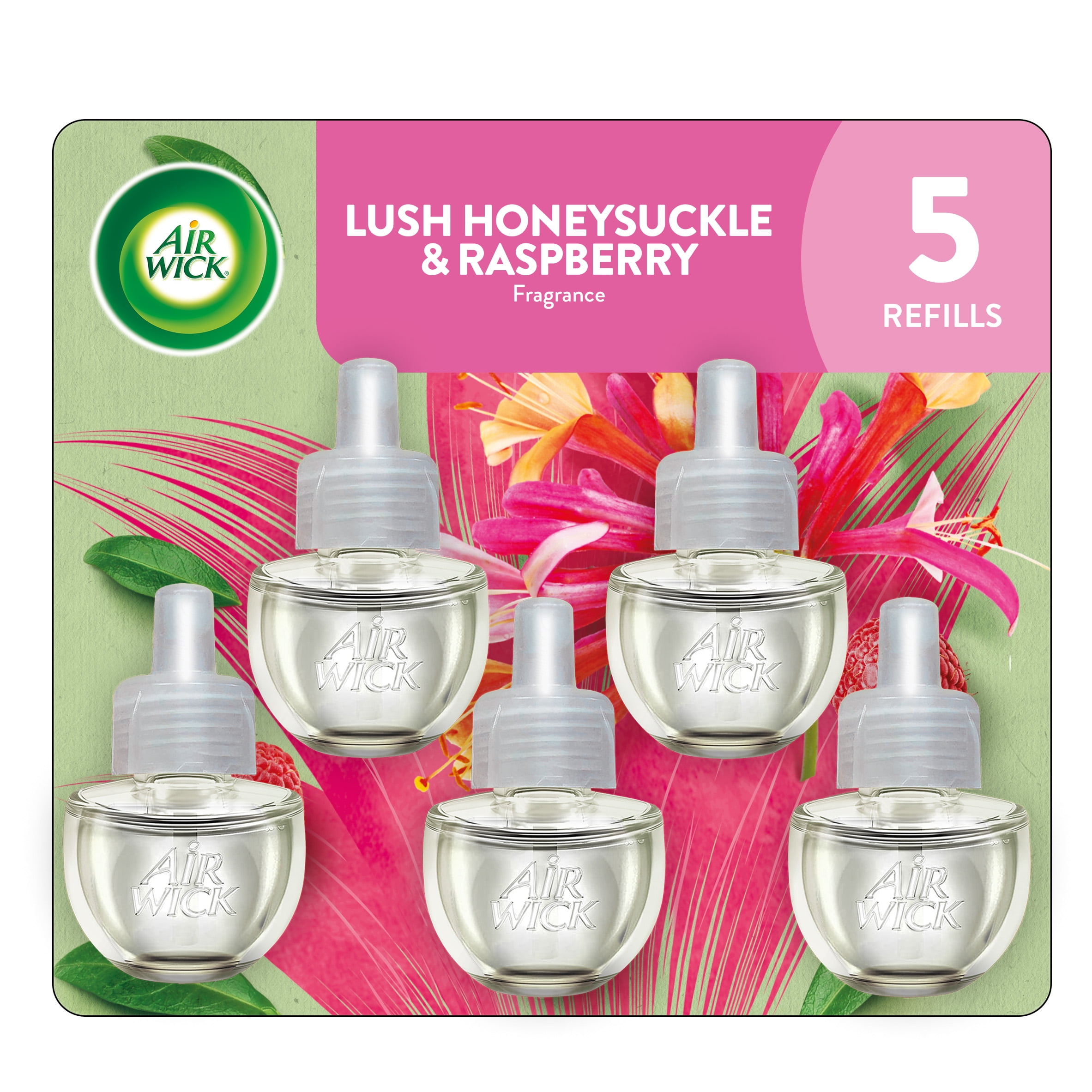 Air Wick Plug-In Scented Oil Air Freshener Warmer Refills, Honeysuckle and Raspberry, 5 Count