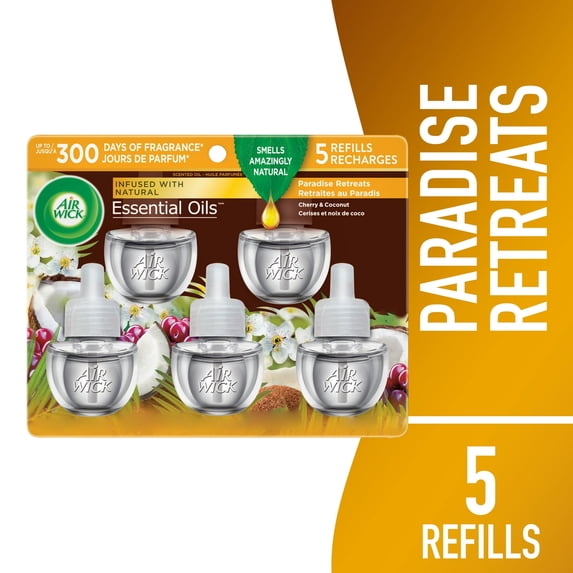 Air Wick Plug in Scented Oil Refill, 5 Count, Paradise Retreat Scent, Air Freshener, Essential Oils (4 Pack)