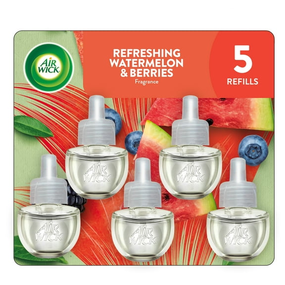 Air Wick Plug-In Scented Oil Air Freshener Warmer Refills, Refreshing Watermelon and Berries, 5 Count