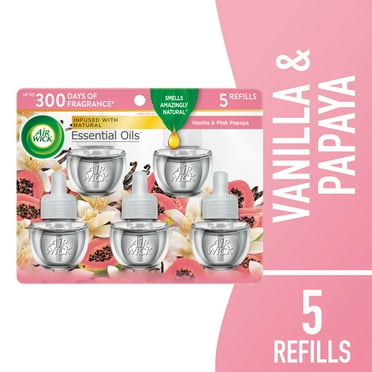 Air Wick Plug-In Scented Oil Air Freshener Warmer Refills, Vanilla and Pink Papaya, 5 Count