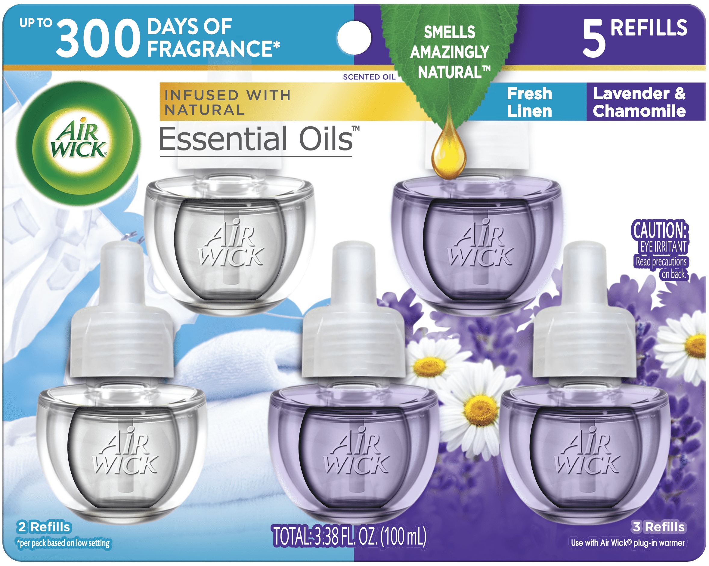 Air Wick Essential Oils Scented Oil Refills, Fresh Linen/Lavender & Chamomile - 5 pack, 0.67 fl oz refills