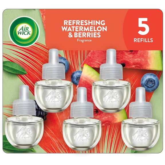 Air Wick Plug in Scented Oil Refill, 5 ct, Fresh Watermelon & Berries, Air Freshener, Essential Oils, Spring Collection