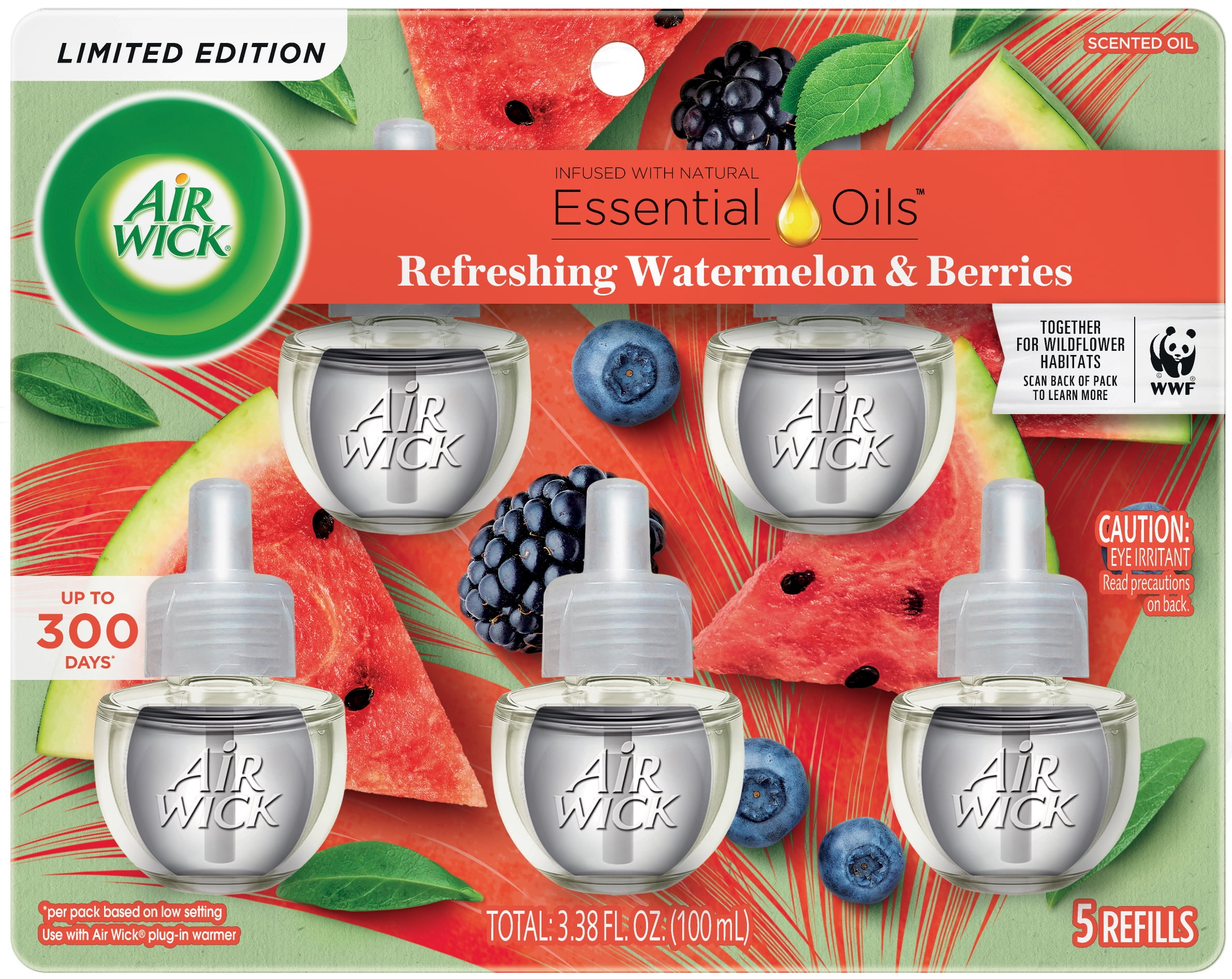 Air Wick Plug in Scented Oil Refill, 5 ct, Fresh Watermelon & Berries, Air  Freshener, Essential Oils, Spring Collection