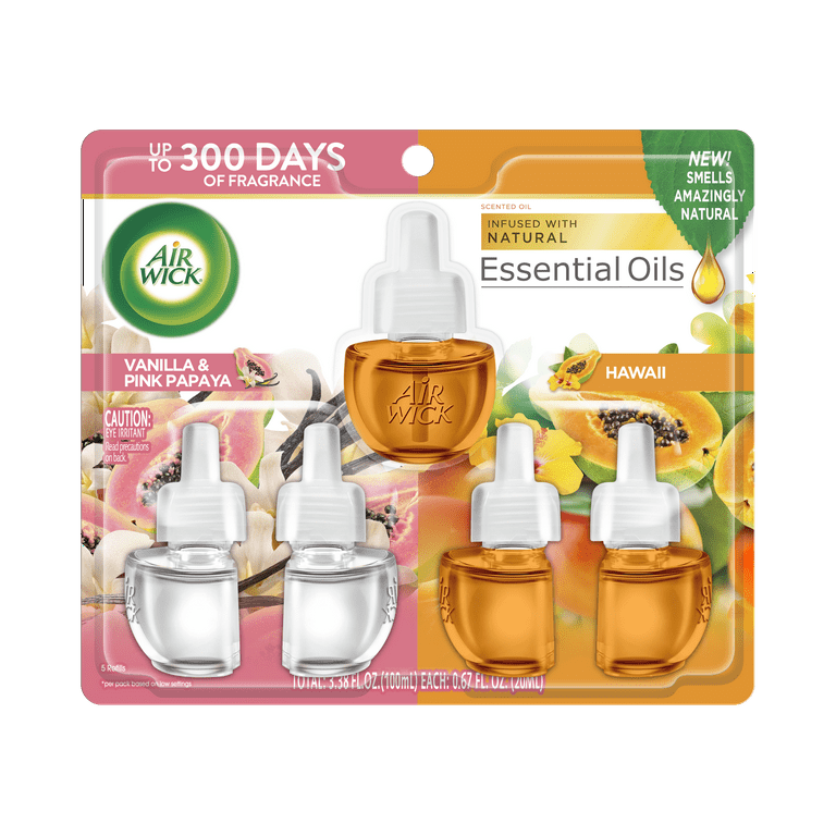 Air Wick Plug in Scented Oil Refill 5 ct Hawaii and Vanilla Pink Papaya Air Freshener Essential Oils