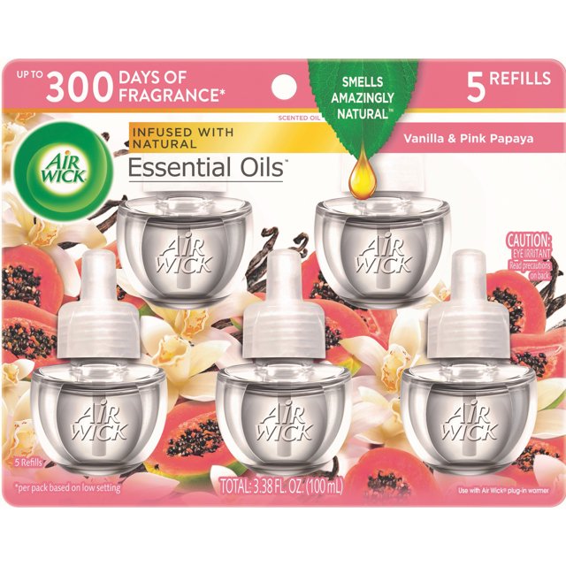 Air Wick Plug in Scented Oil Refill, 5 Count, Vanilla and Pink Papaya