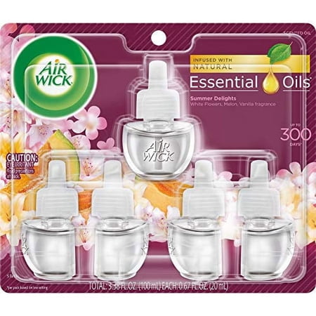 Air Wick Plug in Scented Oil Refill, 5ct, Summer Delights, Air Freshener, Essential Oils