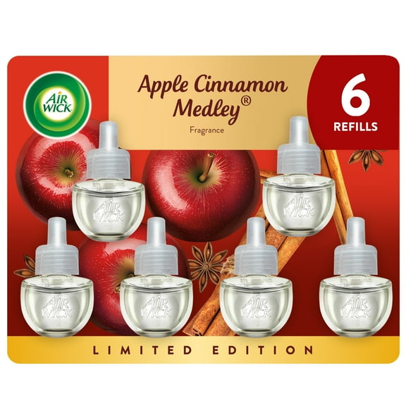 Air Wick Plug In Scented Oil Refill Apple Cinnamon Medley Air Freshener, 6 Count