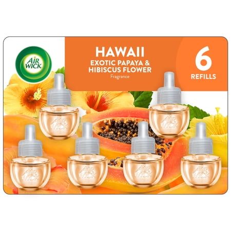 Air Wick Plug-In Scented Oil Air Freshener Warmer Refills, Hawaii Papaya & Hibiscus, 6 Count
