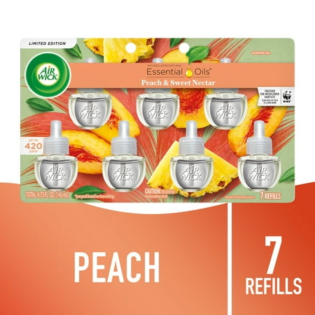 Air Wick Plug in Scented Oil Refill, 7 Count, Peach & Sweet NeCountar, Air Freshener, Essential Oils