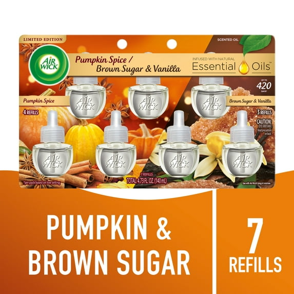 Air Wick Plug-In Fall Scented Oil Air Freshener Warmer Refills, Pumpkin and Brown Sugar, 7 Count