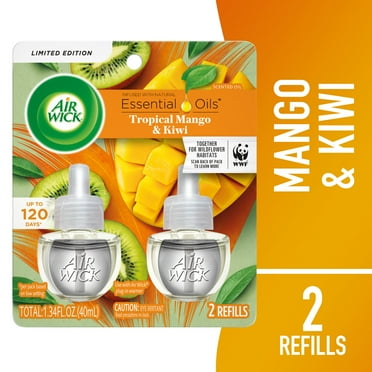 Air Wick Plug-In Scented Oil Air Freshener Warmer Refills, Fresh Mango and Kiwi, 2 Count