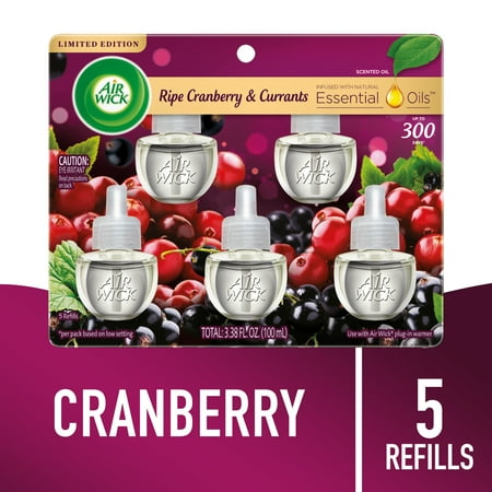 Air Wick Plug-In Scented Oil Air Freshener Warmer Refills, Ripe Cranberry and Currants, 5 Count