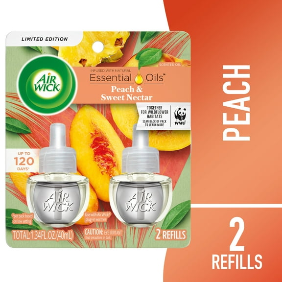 Air Wick Plug-In Scented Oil Air Freshener Warmer Refills, Peach and Sweet Nectar, 2 Count