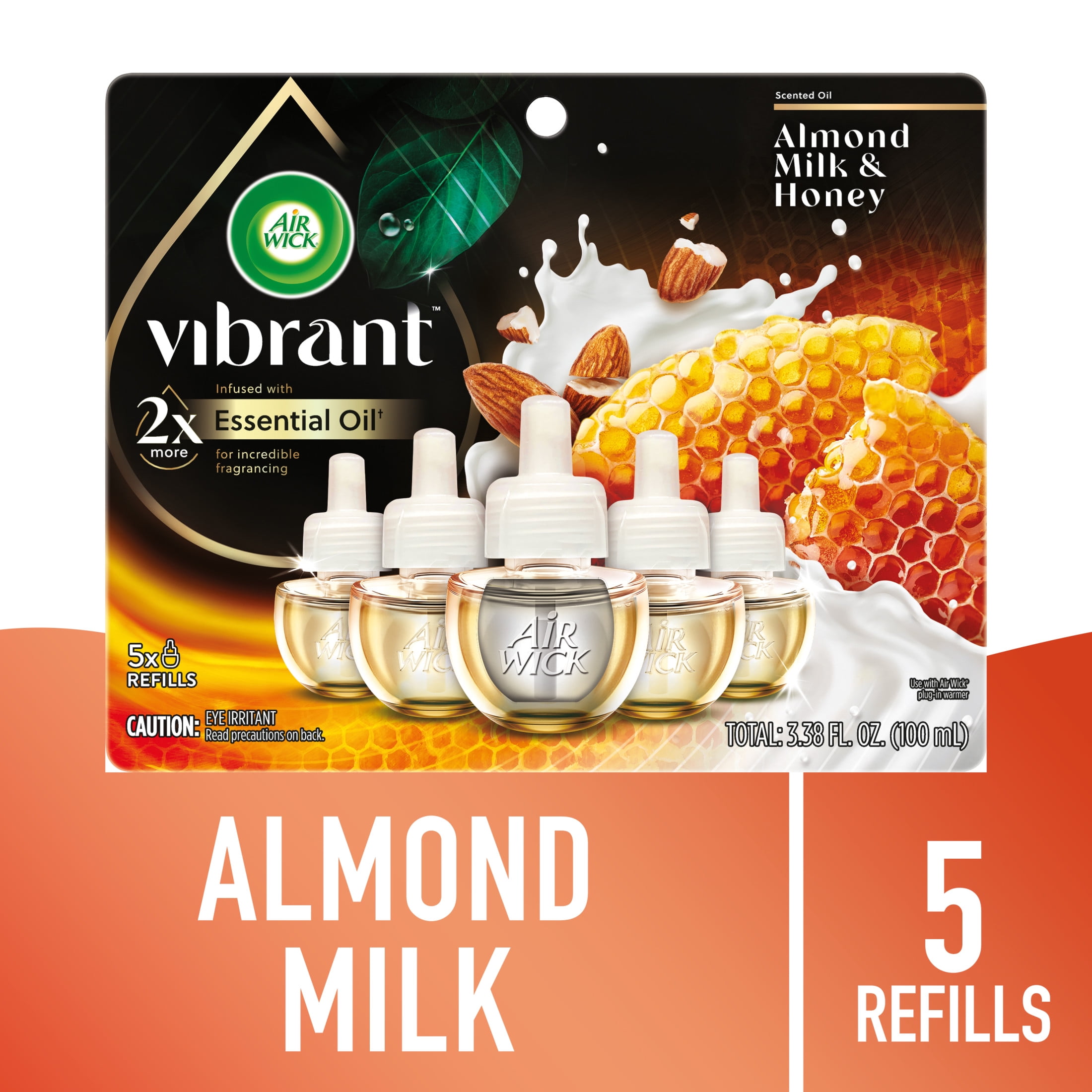 Air Wick Plug-In Scented Oil Air Freshener Warmer Refills, Almond Milk and Honey, 5 Count