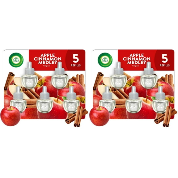 Air Wick Plug in Scented Oil Refill, Apple Cinnamon Medley, 5ct, Air Freshener, Essential Oils (Pack of 2)
