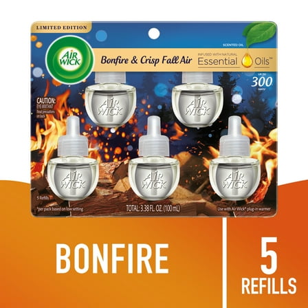 Air Wick Plug-In Scented Oil Air Freshener Warmer Refills, Bonfire and Crisp Fall Air, 5 Count