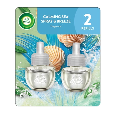 Air Wick Plug-In Scented Oil Warmer Refills, Calming Sea Spray Breeze, 2 Count