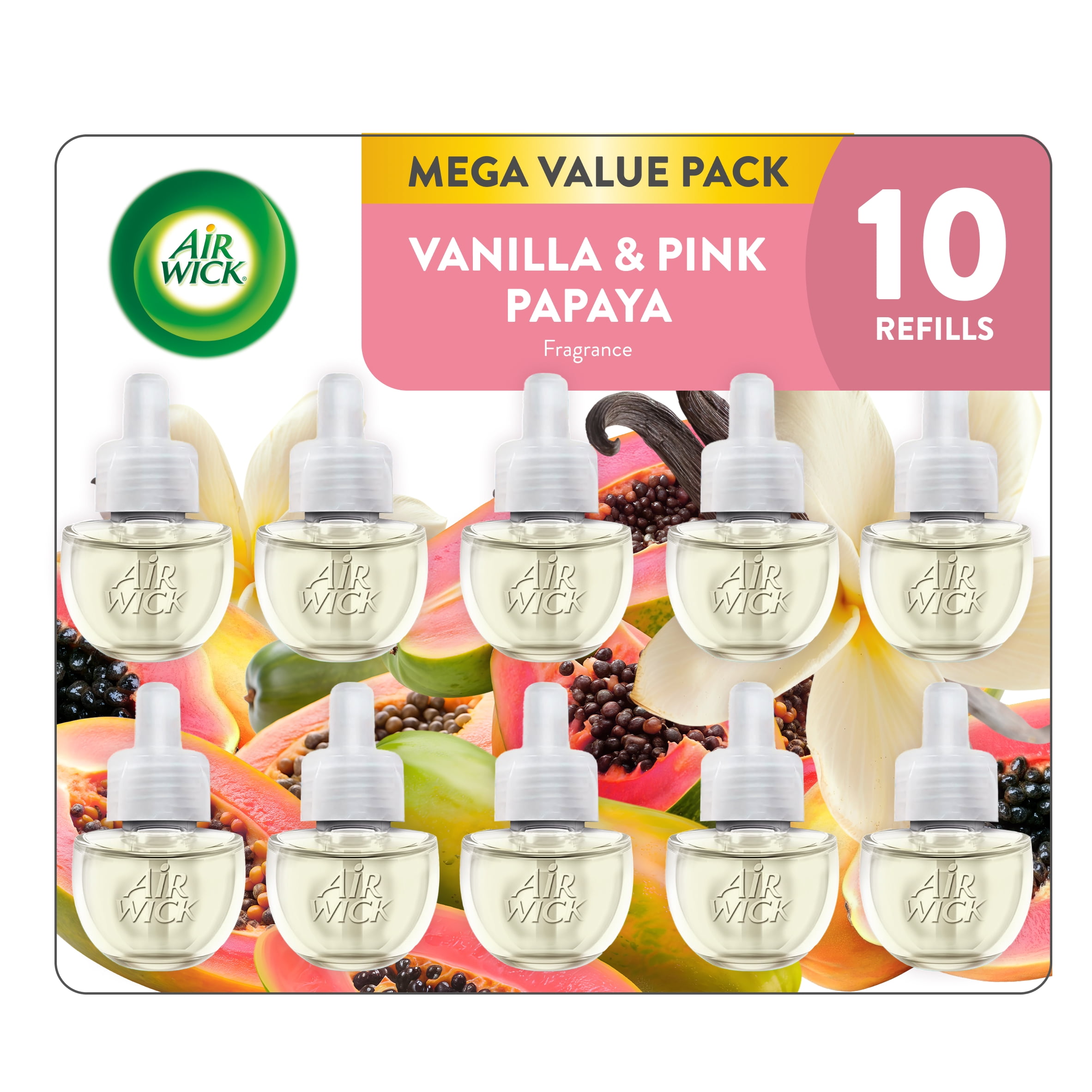 Air Wick Plug-In Scented Oil Air Freshener Warmer Refills, Vanilla and Pink Papaya, 10 Count
