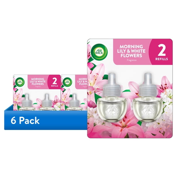 (6 pack) Air Wick Plug-in Scented Oil Refills Morning Lily and White Flowers, 2 Count