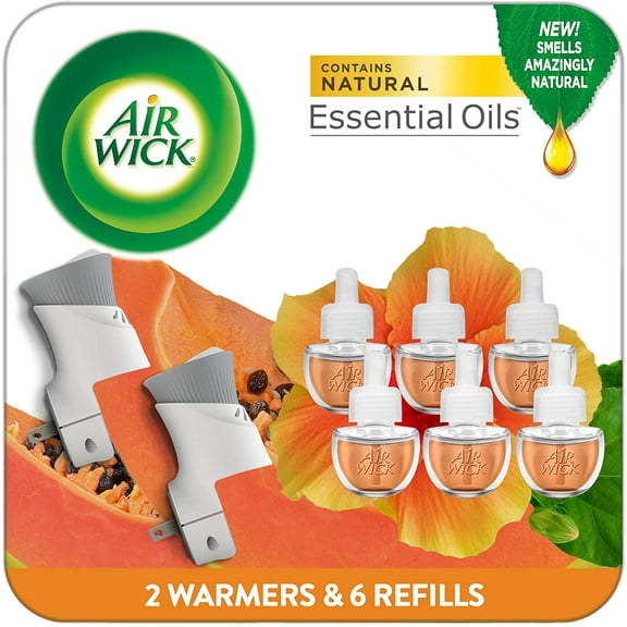 Air Wick Plug in Scented Oil Starter Kit, 2 Warmers + 6 Refills, Hawaii