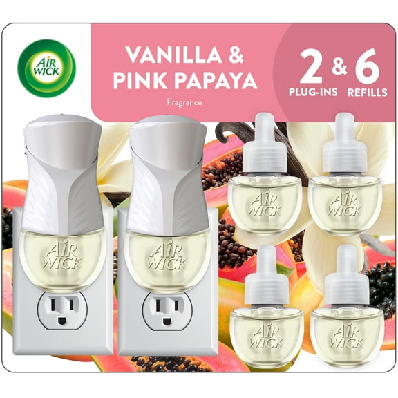 Air Wick Plug-In Scented Oil Air Freshener Warmer Starter Kit, Vanilla and Pink Papaya, 8 Piece