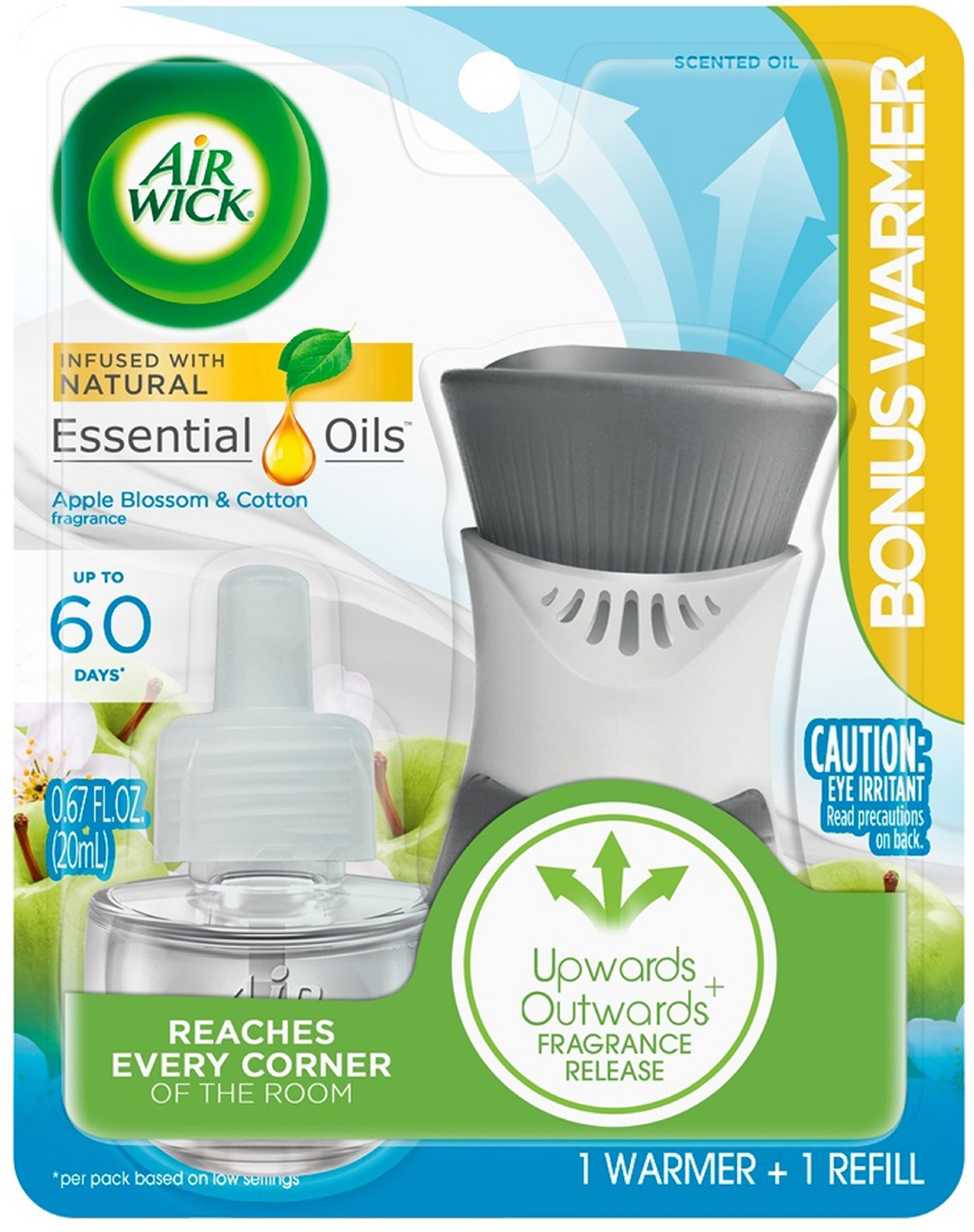Air Wick Plug in Scented Oil Starter Kit Warmer 1 Refill Apple Blossom and Cotton Air Freshener
