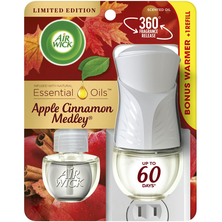 Air Wick Plug in Scented Oil Starter Kit (Warmer + 1 Refill), Apple  Cinnamon Medley, Air Freshener, Essential Oils, Fall Scent, Fall decor
