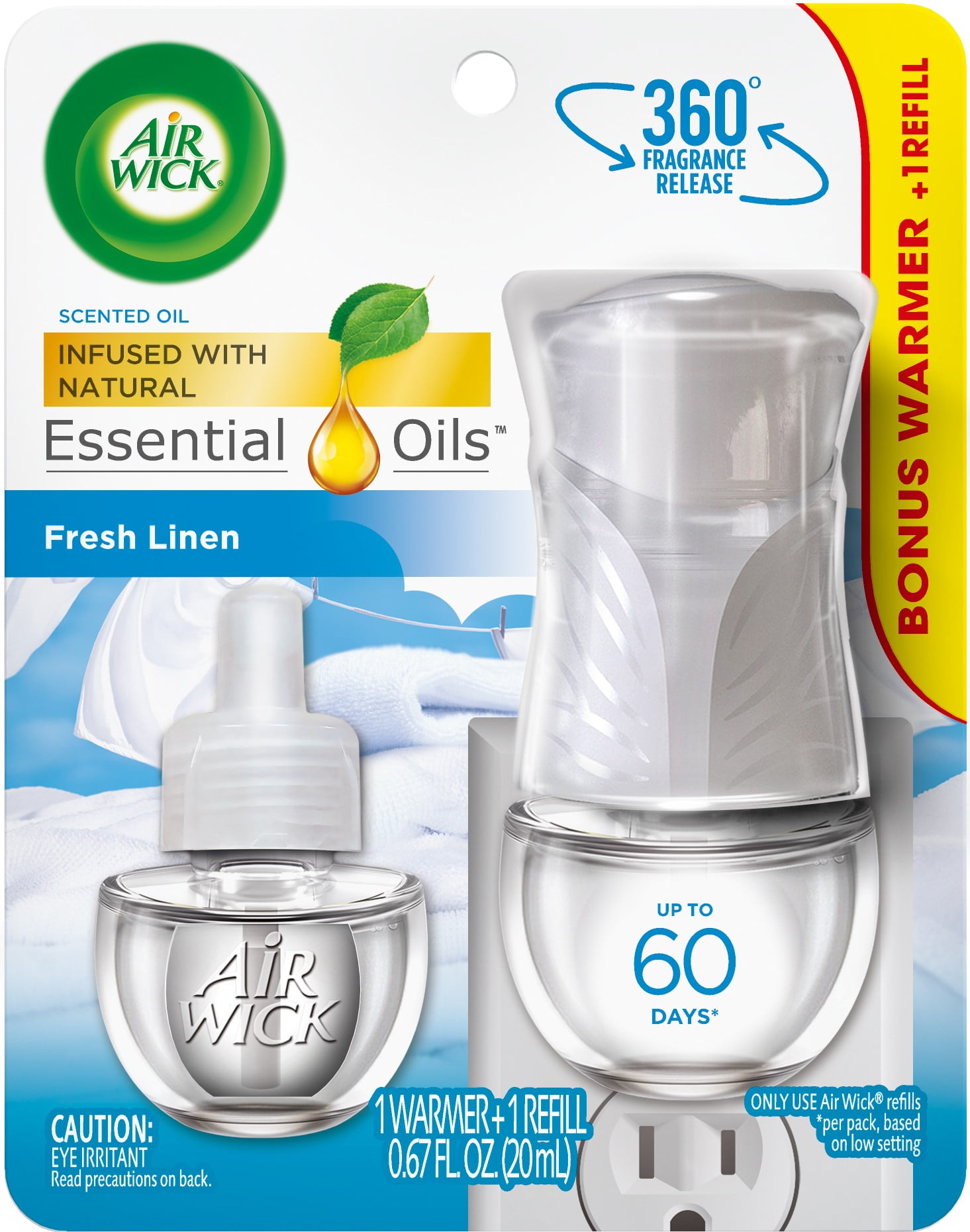 Air Wick Plug in Scented Oil Starter Kit (Warmer + 1 Refill), Fresh Linen,  Air Freshener, Essential Oils