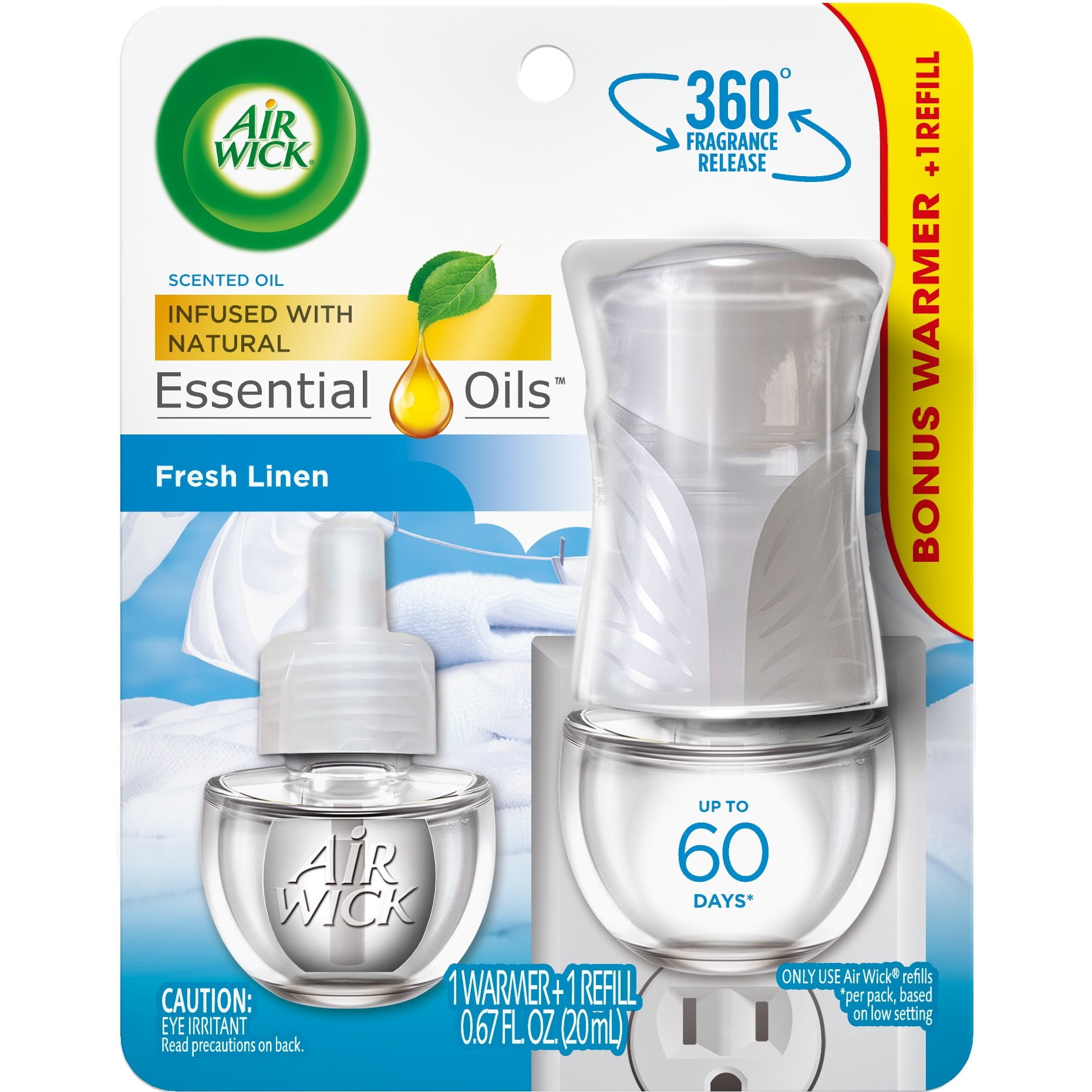 Air Wick Plug in Scented Oil Starter Kit (Warmer + 1 Refill), Apple Blossom and Cotton, Air Freshener, Essential Oils