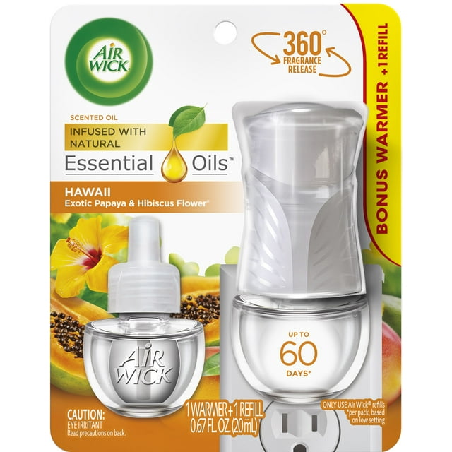 Air Wick Plug in Scented Oil Starter Kit (Warmer + 1 Refill), Hawaii, Air Freshener, Essential Oils