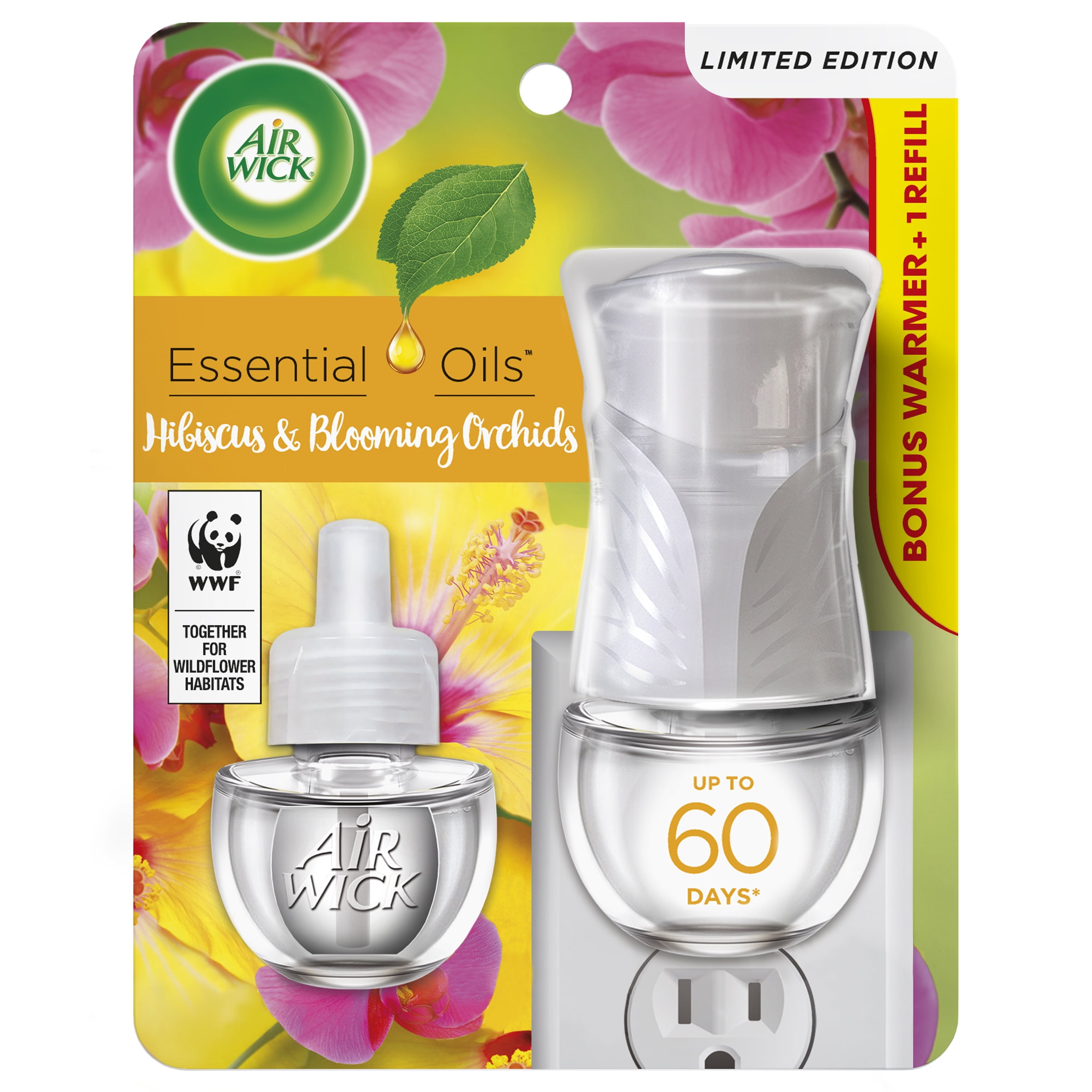 Air Wick Plug in Scented Oil Starter Kit (Warmer + 1 Refill), Hibiscus and  Blooming Orchids, Air Freshener, Essential Oils, Spring Collection