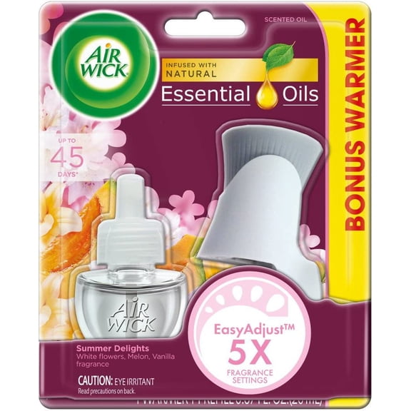 Air Wick Plug in Scented Oil Starter Kit (Warmer + 1 Refill), Summer Delights, Air Freshener, Essential Oils