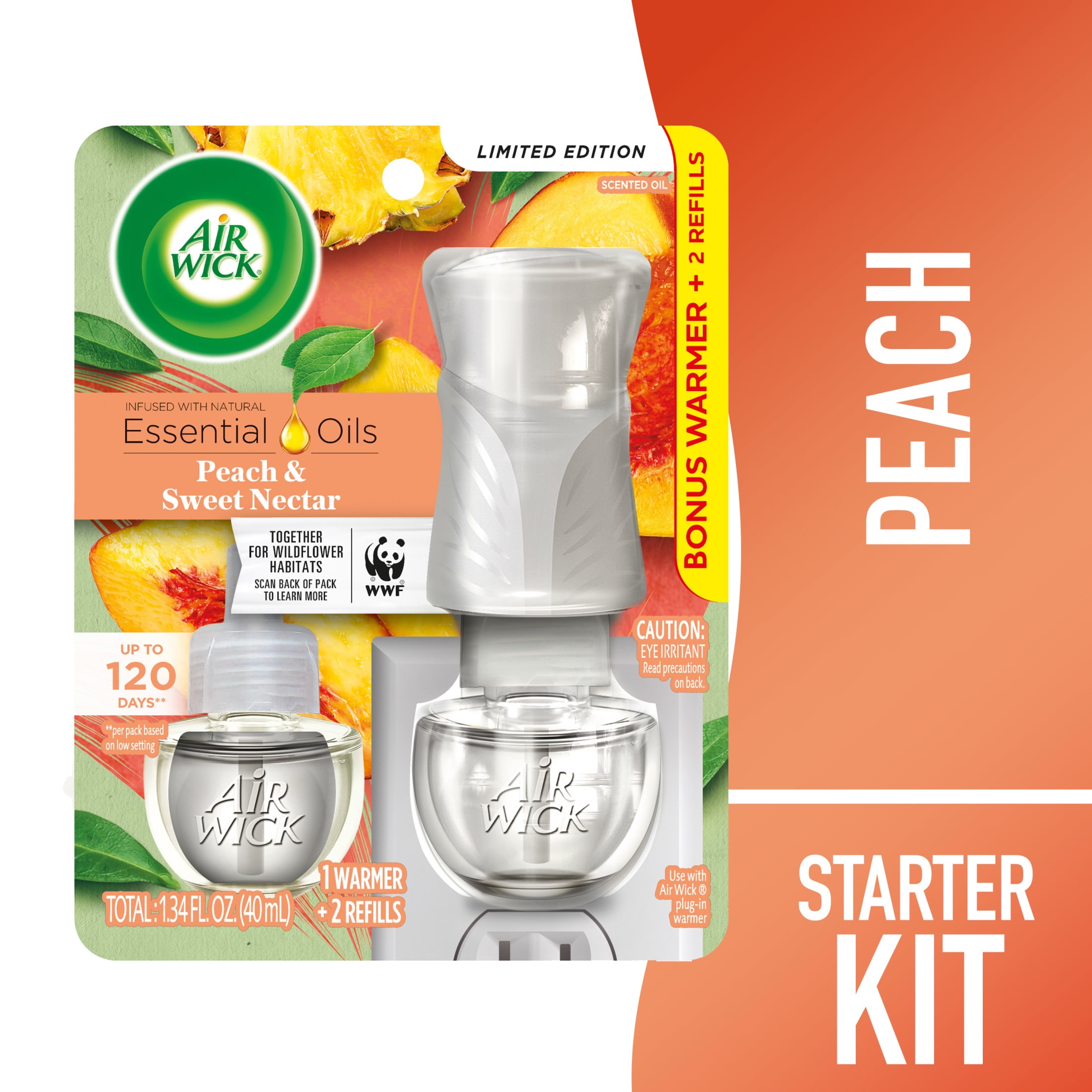 Air Wick Plug in Scented Oil Starter Kit (Warmer + 2 Refills), Peach & Sweet Nectar, Air Freshener with Essential Oils