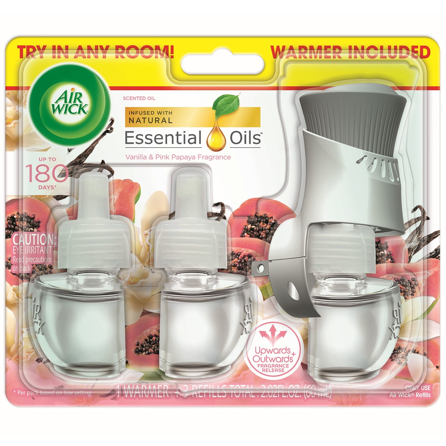 Air Wick Plug in Scented Oil Starter Kit (Warmer + 3 Refills), Vanilla and Pink Papaya, Air Freshener, Essential Oils