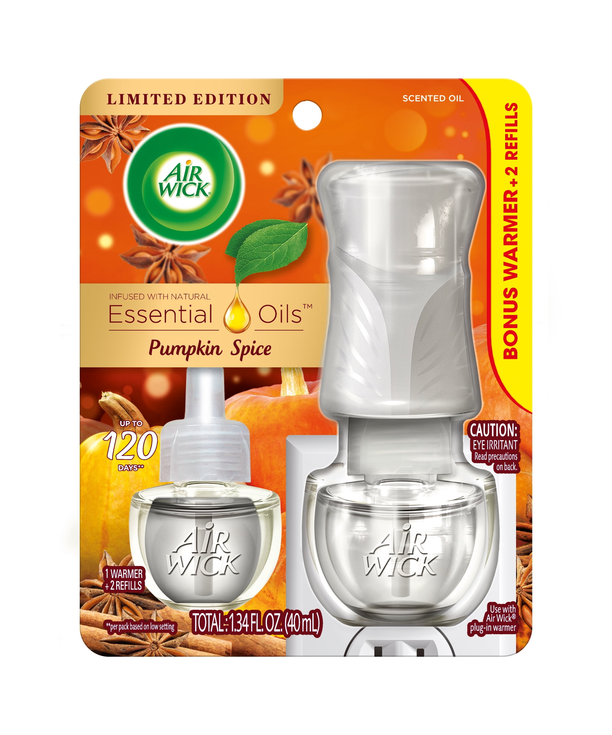 Air Wick Plug-In Scented Oil Air Freshener Warmer Starter Kit, Pumpkin Spice, 2 Piece