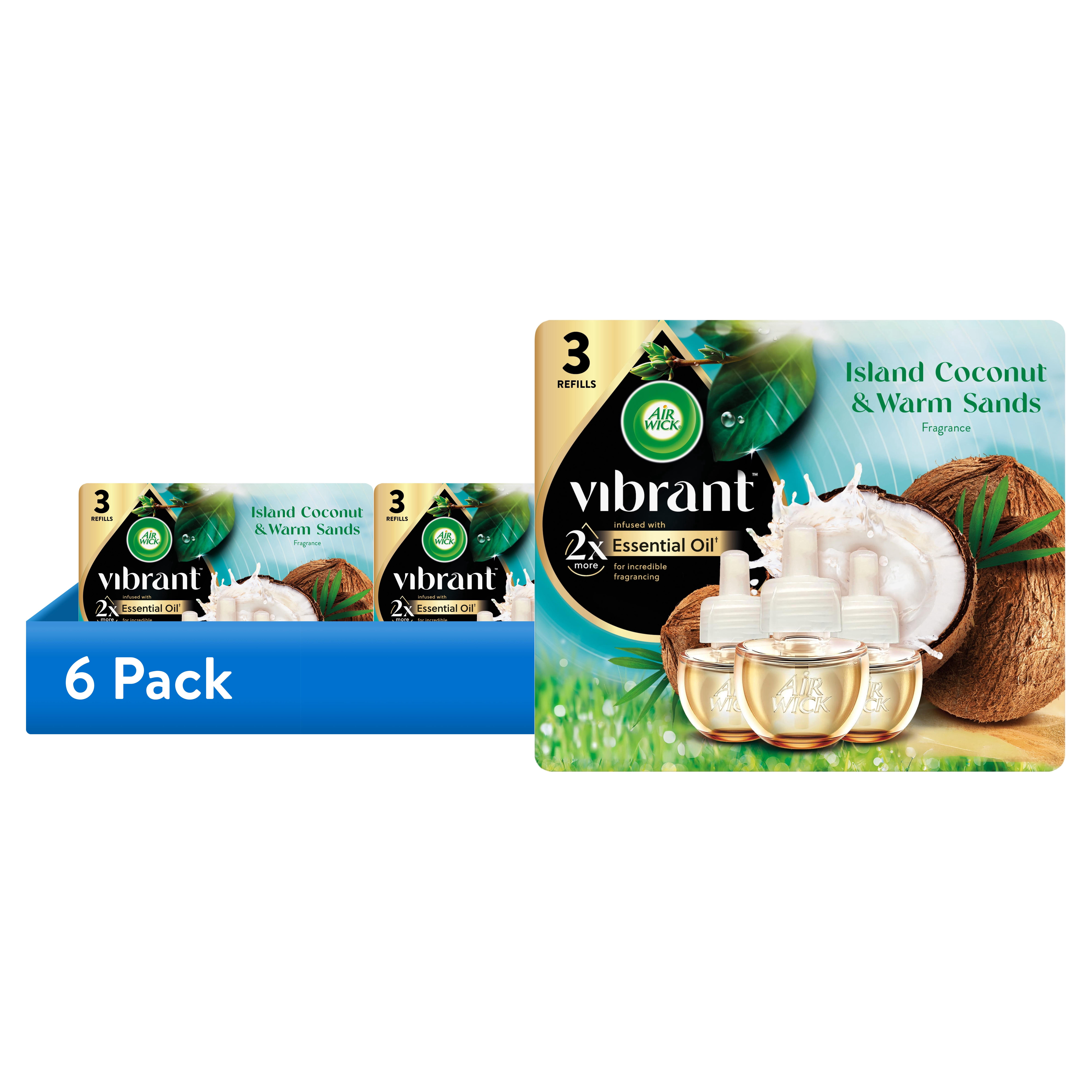 (6 pack) Air Wick Plug-in Vibrant Scented Oil Air Freshener Warmer Refills Island Coconut and Warm Sands 3 Count